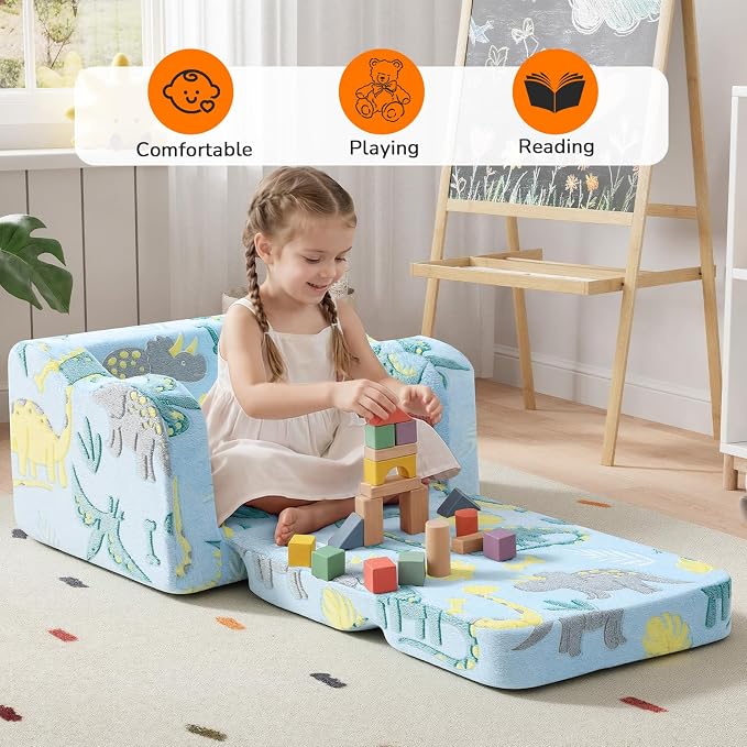 MeMoreCool Glow in the Dark Dinosaur Toddler & Kids Couch, Fold Out Sofa