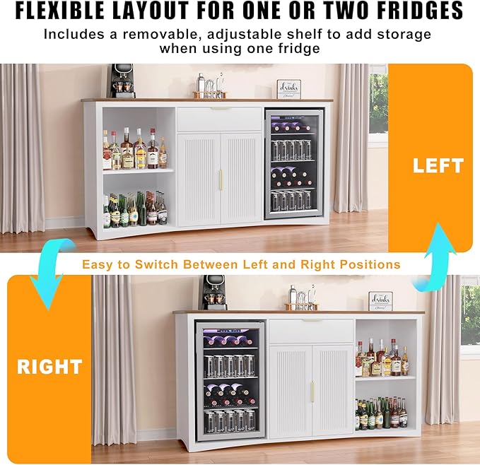GDLF 70.1" Coffee Bar Cabinet with Fridge Space, Fluted Sideboard,White