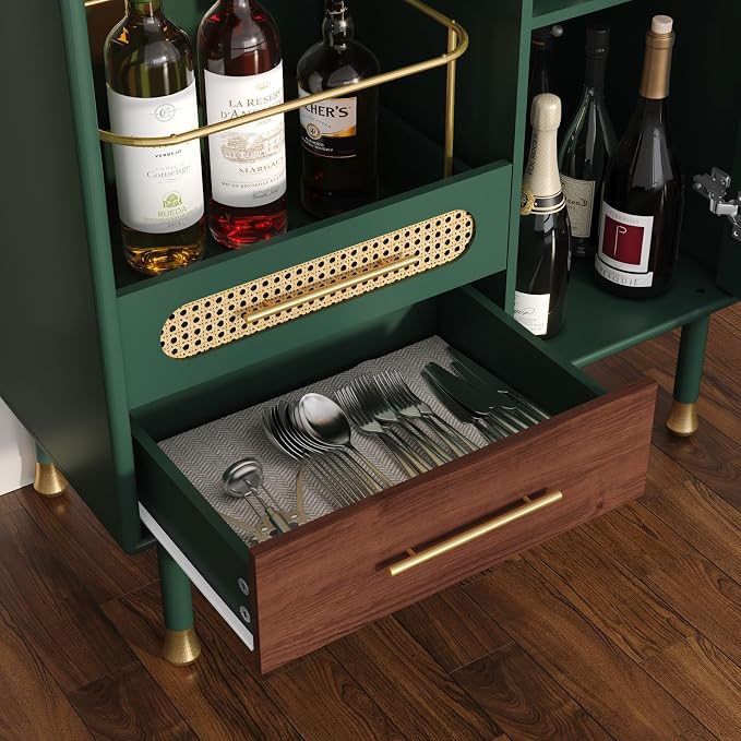ARTPOWER Modern Coffee Bar Cabinet with Pull-Out Wine Storage, Green