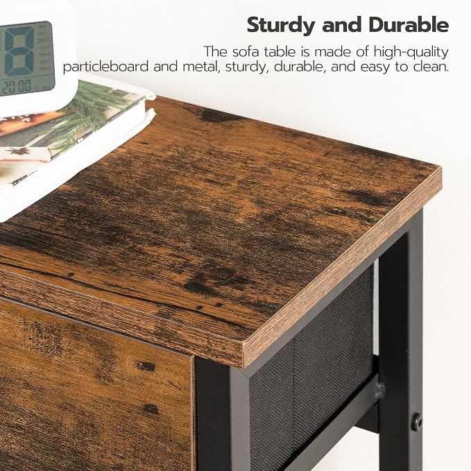 HOOBRO 29.5" Narrow Console Table with 2 Fabric Drawers, Small Entryway Table with 2-Tier Storage Shelves, Sofa Table, Behind Couch Table, for Living Room, Hallway, Rustic Brown and Black BF71XG01