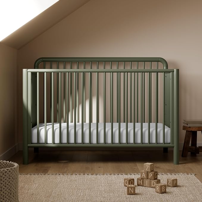 Storkcraft Porto 5-in-1 Convertible Crib with Toddler Guardrail, Olive