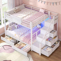 BTHFST Bunk Bed Full Over Full with Stairs, Storage Drawers and LED Lights