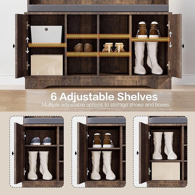 Entryway Hall Tree with Coat Rack and Shoe Bench with Storage