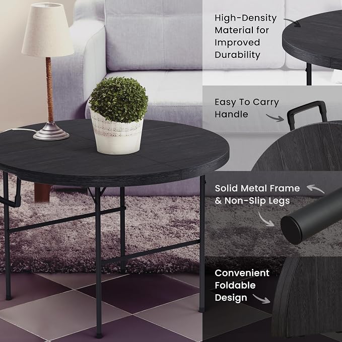 2 PACK of 3.5 Feet Circular Round Foldable Table with Built in Handle & Steel Legs | Heavy Duty Portable | Perfect for Party, Dining, Wedding, Events, Picnic Indoor, Outdoor, Camping, Utility