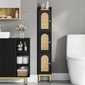 Hzuaneri Slim Bathroom Storage Cabinet, Narrow Bathroom Organizers,3 Doors | Narrow Storage Cabinet with 4 Adjustable Feet, Laundry Room Organization for Small Space, Kitchen,Living Room,Rattan Black