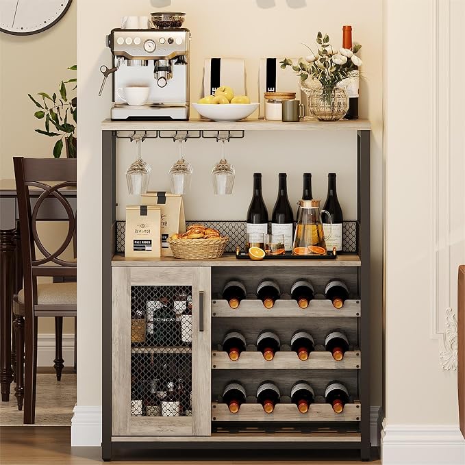IDEALHOUSE Wine Bar Rack Cabinet with LED Lights, Small Coffee Bar Cabinet