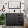 48" Farmhouse Bathroom Vanity with Sink & Faucet & Mirror, Wood Grain Black | Sliding Barn Door, 3 Handleless Drawers, Single Vanity Combo for Small Space