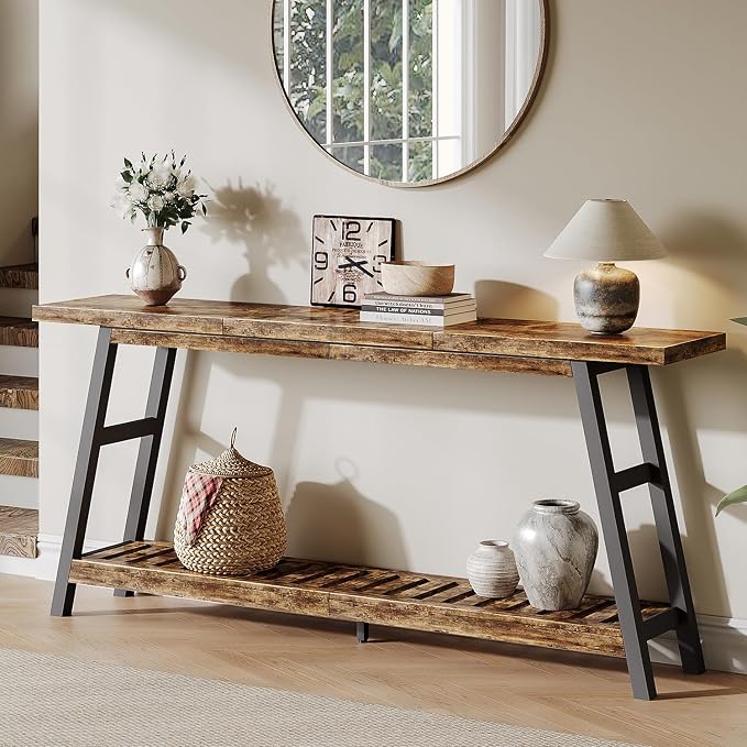 ChooChoo 70.9 Inch Long Console Tables for Entryway, Hallway Table, 2-Tier