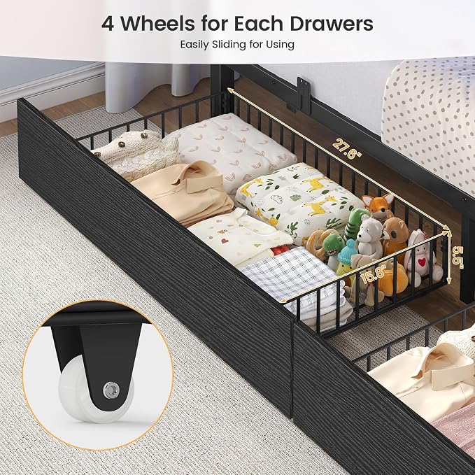 BTHFST Bunk Bed Twin Over Twin with Stairs, Storage Drawers and LED Lights