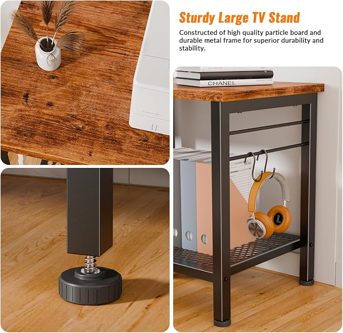 Furologee 55 Inch TV Stand, Entertainment Center with Shelves, Rustic Brown