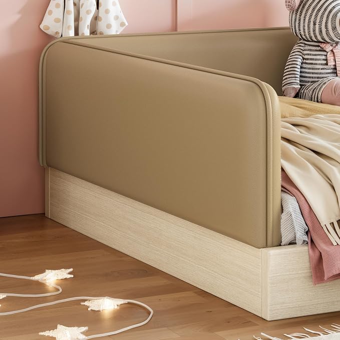 Bellemave Full Upholstered Montessori Floor Bed Frame with Guardrails,Brown
