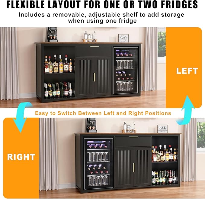GDLF 70.1" Coffee Bar Cabinet with Fridge Space, Fluted Sideboard,Black