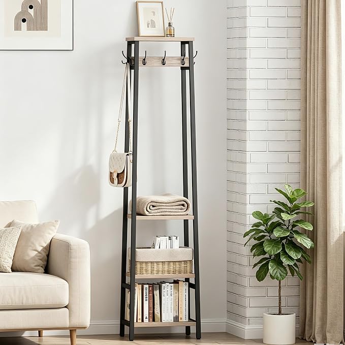 Coat Rack Freestanding with 3 Shelves and 7 Hooks