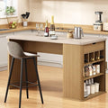 ONBRILL 61 Inch Fluted Kitchen Island with Storage Travertine Color