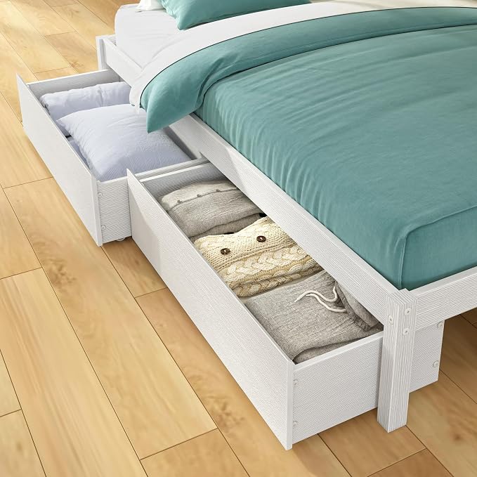 Grain & Grove Bear Twin Over Full Bunk Bed with Trundle Bed, Sturdy Bunk Bed Frame for Kids, Plywood Bunk with Ladder, Guardrail, and Slats, No Box Spring Required, Brushed White