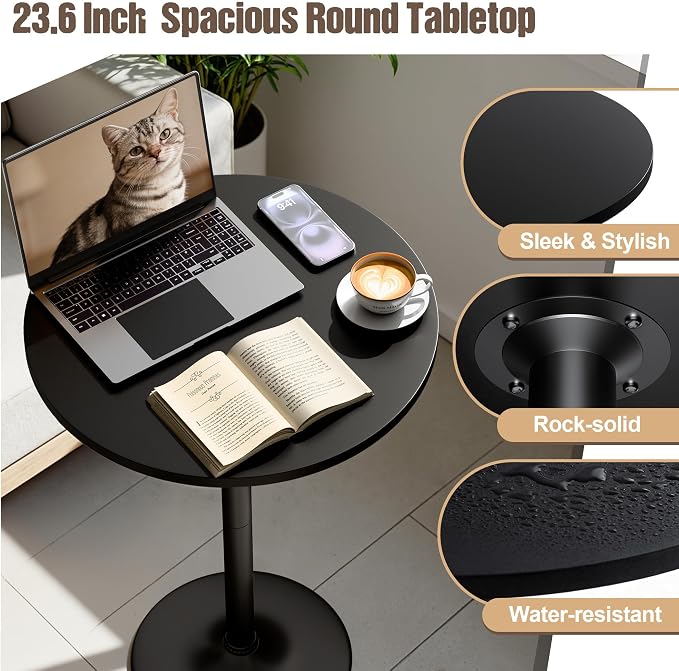 Furmax Bistro Pub Table Round Bar Height Cocktail Table for Home Bar, Round Bar Tables for Party, Dining Room, Living Room and Wedding, Metal Base MDF Top, 40.6 Inch Height (1, Dark Black-1)