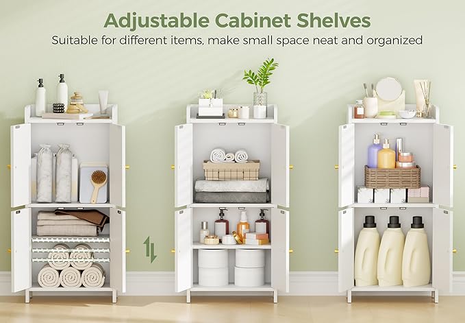 BEWISHOME Small Floor Cabinet,Toilet Paper Storage,Bathroom Storage Cabinet | with 4 Doors and Shelves, Bathroom Organizers and Storage for Small Spaces, White 7.9" D x 14.6" W x 31" H YYG11W