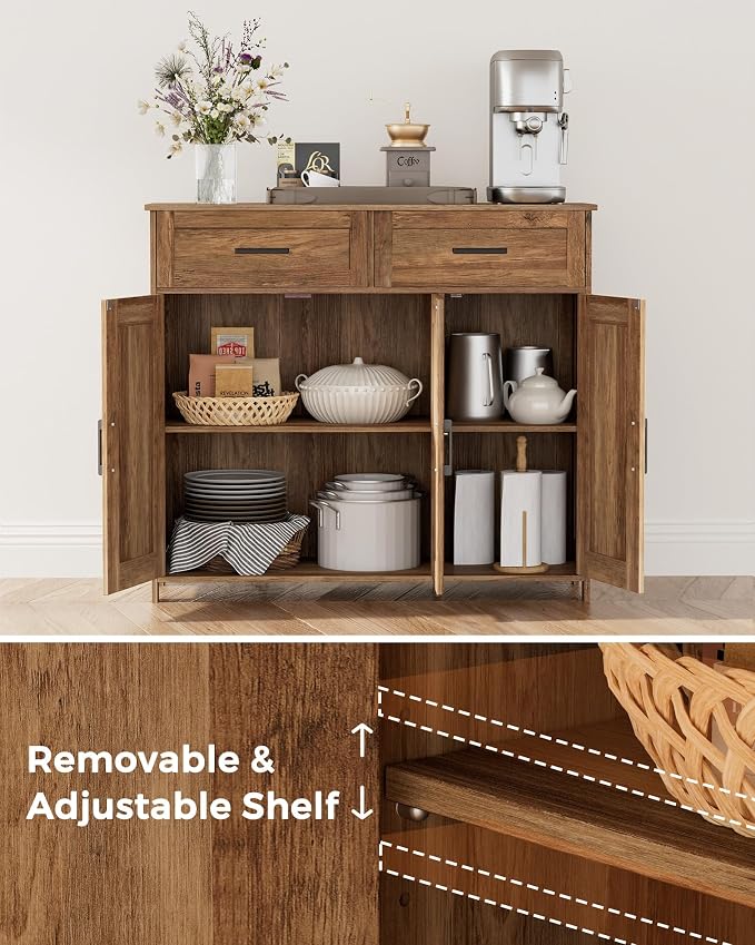 Homhedy Coffee Bar Storage Cabinet with Drawers, Kitchen Buffet Cabinet