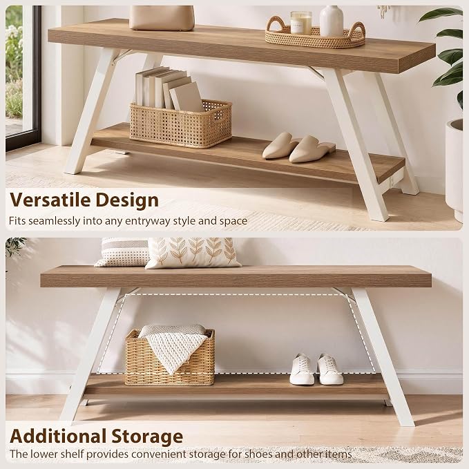 LVB Entryway Bench with Storage, Wood Bench for Entryway, 47 in