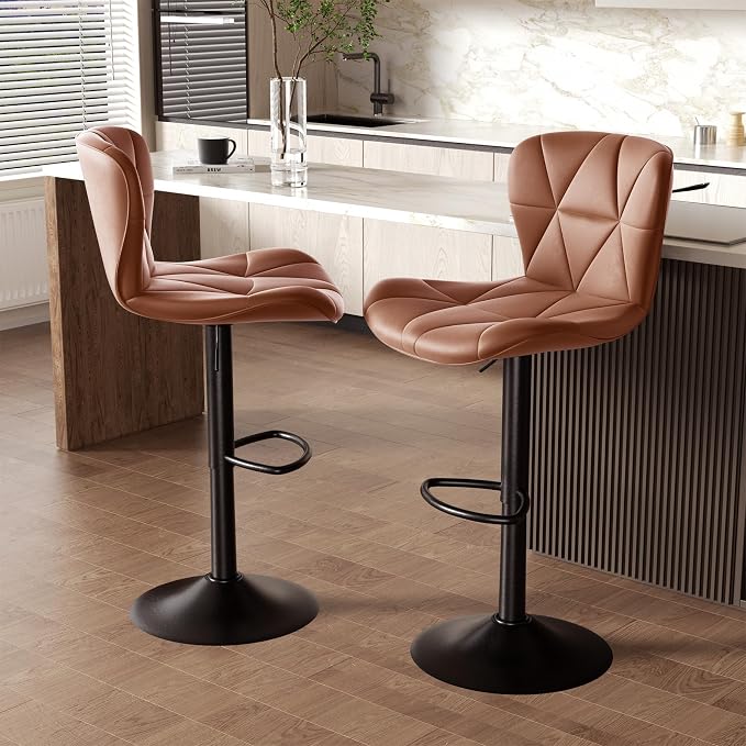 Nalupatio Modern Bar Stools Set of 3, Adjustable Faux Leather Upholstered Swivel Bar Stools, Counter Height Bar Chairs with Back for Kitchen Island, Rust