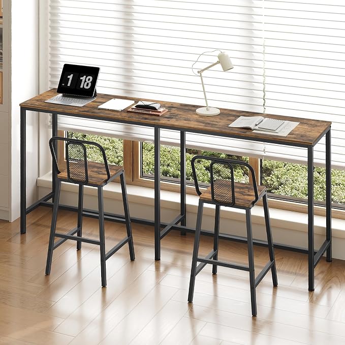YATINEY 70.8" Long Bar Table, Counter Bar Height Table, High Top Table, Rectangular Hightop Bar Pub, for Kitchen, Living Room, Entryway, Rustic Brown and Black BT08BR