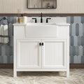 36 Inch Farmhouse Bathroom Vanity with Sink, White | Solid Wood Bathroom Sink Cabinet with Soft Close Doors, Single Sink Bathroom Vanity with Adjustable Feet, Apron Farm Sink