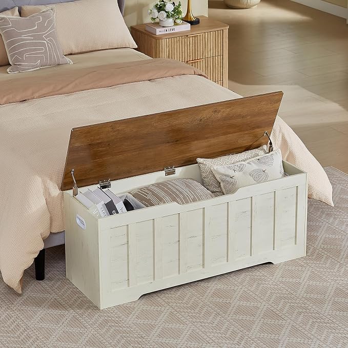 VANKILEY 47.2" Storage Chest Extra Large, Storage Bench.(White+Brown)