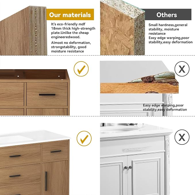LUMISOL 48 Inch Bathroom Vanity with Sink, Freestanding Bathroom Vanity with Resin Sink, Tip-Out Drawer, Storage Drawers and 2 Soft-Closing Doors, Light Oak