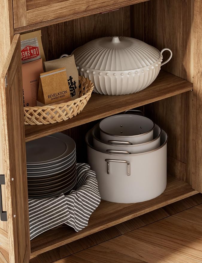 Homhedy Coffee Bar Storage Cabinet with Drawers, Kitchen Buffet Cabinet