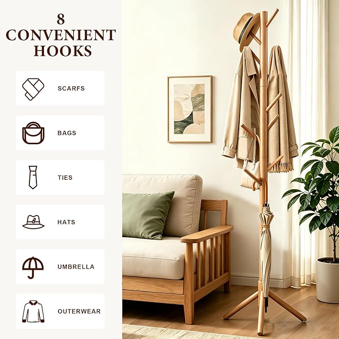 Wooden Coat Rack Freestanding