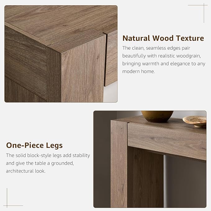 OKD 63" Console Table with Drawers, Thick Block Entryway Table, Alder Grey