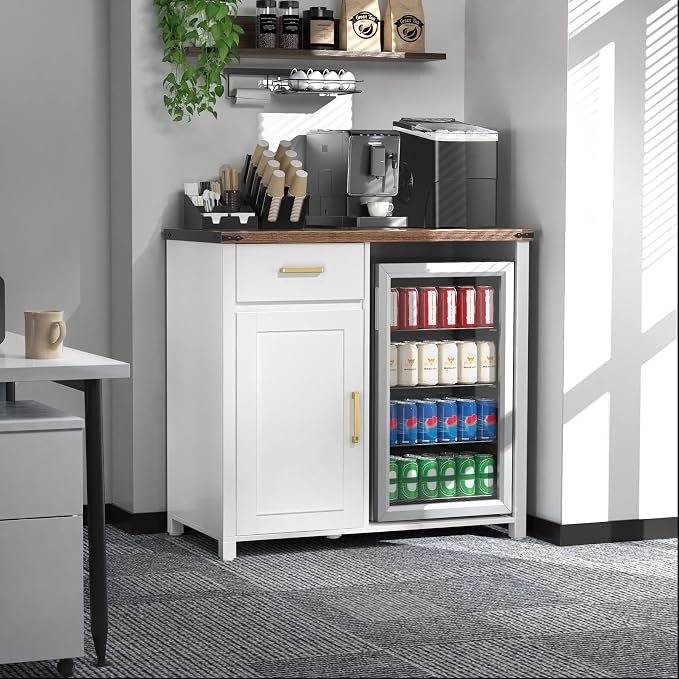 GDLF Coffee Bar Cabinet with Fridge Space, Mini Fridge Stand,White