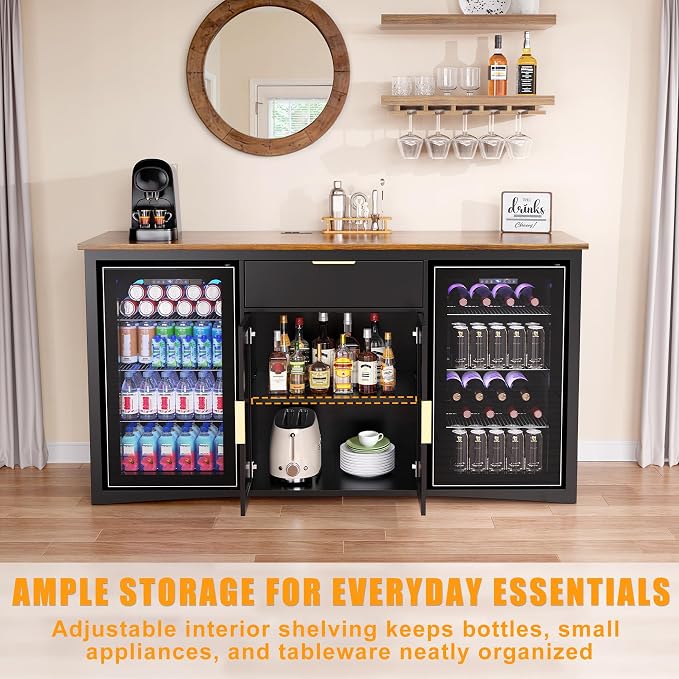 GDLF 70.1" Coffee Bar Cabinet with Fridge Space, Fluted Sideboard,Black