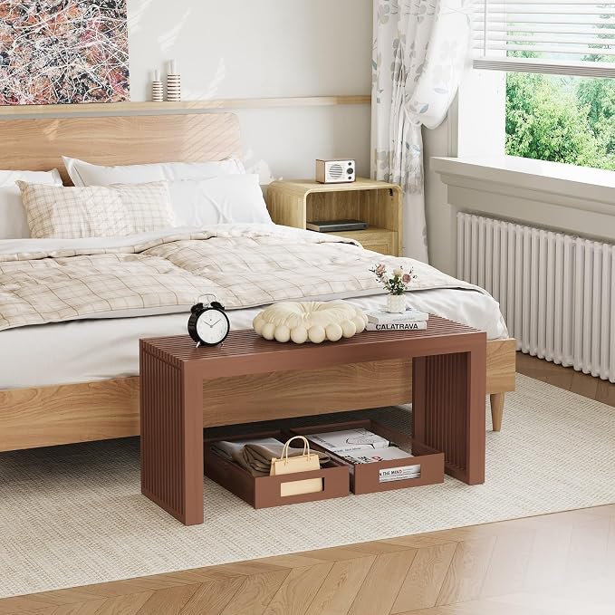 APRTAT Bamboo Dining Bench 35 Inch Indoor Wooden Shoe Benches for Entryway