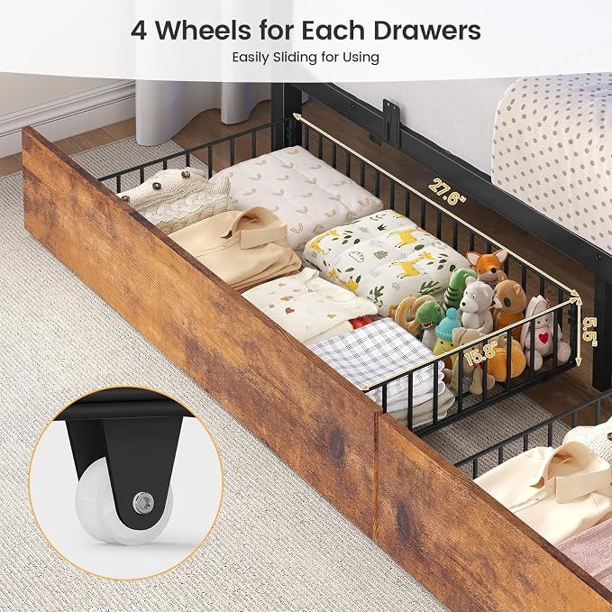 BTHFST Bunk Bed Twin Over Twin with Stairs, Storage Drawers and LED Lights
