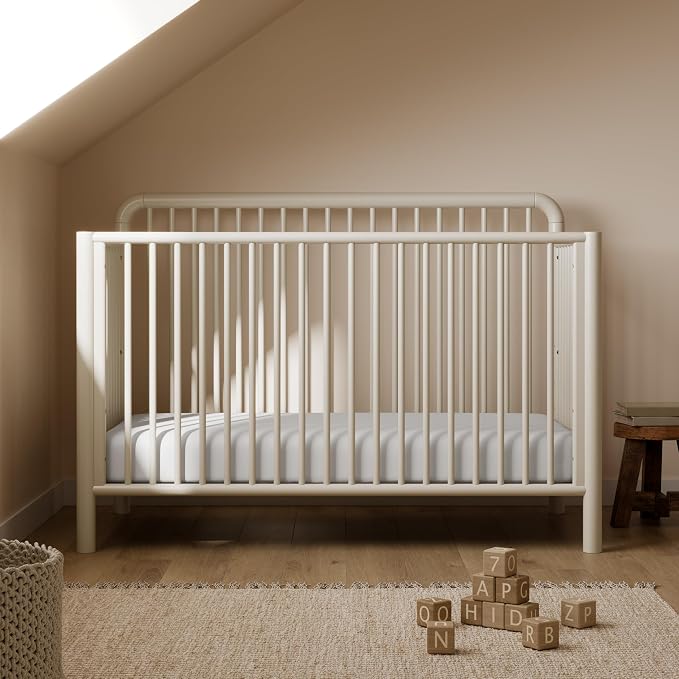 Storkcraft Porto 5-in-1 Convertible Crib and Toddler Guardrail, Frosted Oat