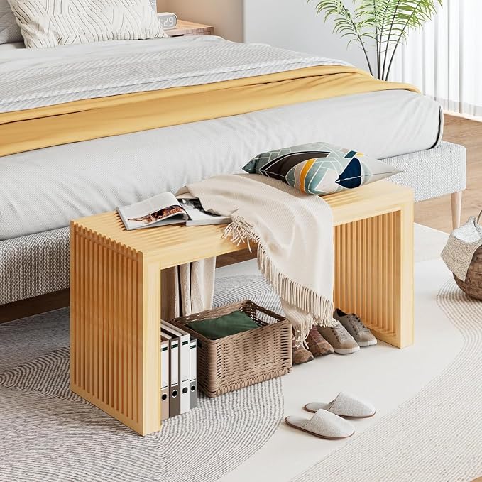 APRTAT Bamboo Dining Bench 35 Inch Indoor Wooden Shoe Benches for Entryway