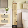 Hzuaneri Slim Bathroom Storage Cabinet, Narrow Bathroom Organizers,3 Doors | Narrow Storage Cabinet with 4 Adjustable Feet, Laundry Room Organization for Small Space, Kitchen,Living Room,Rattan Yellow
