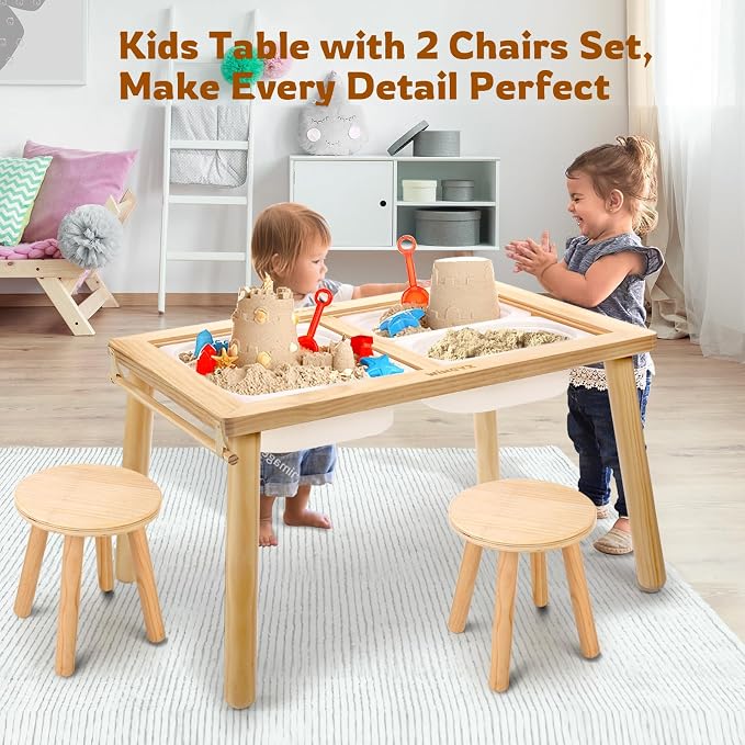 WINGYZ Sensory Table and 2 Chairs Set, Toddler Table with 3 Storage Bin FSC