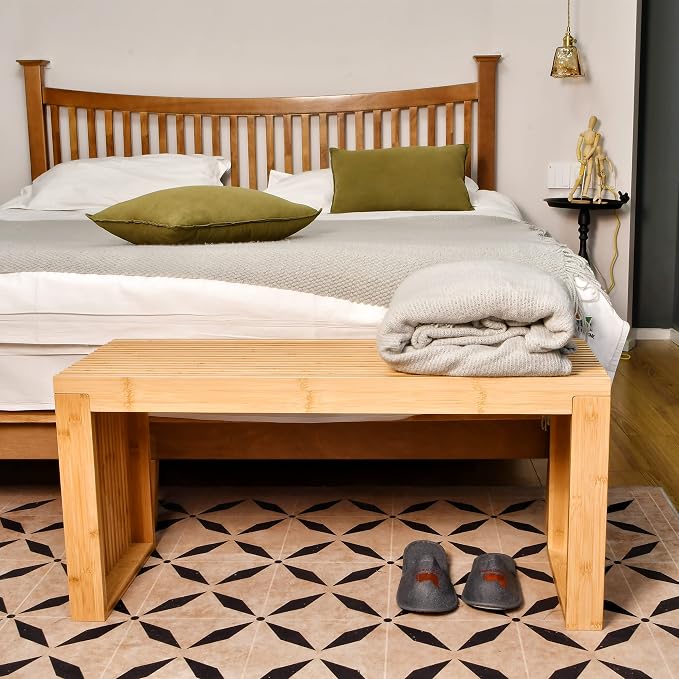 APRTAT Bamboo Dining Bench 35 Inch Indoor Wooden Shoe Benches for Entryway
