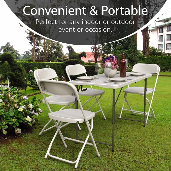 2 PACK of 4 Feet Foldable Table with Built in Handle & Steel Legs | 4 Foot Heavy Duty Portable | Perfect for Party, Dining, Wedding, Events, Picnic Indoor, Outdoor, Camping, Temporary