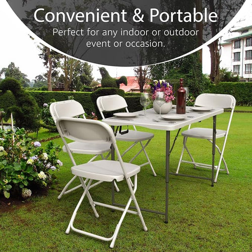 2 PACK of 4 Feet Foldable Table with Built in Handle & Steel Legs | 4 Foot Heavy Duty Portable | Perfect for Party, Dining, Wedding, Events, Picnic Indoor, Outdoor, Camping, Temporary