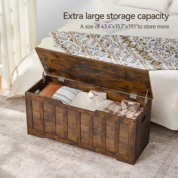 VANKILEY 43.3" Storage Chest Extra Large, Storage Bench.(Rustic Brown)