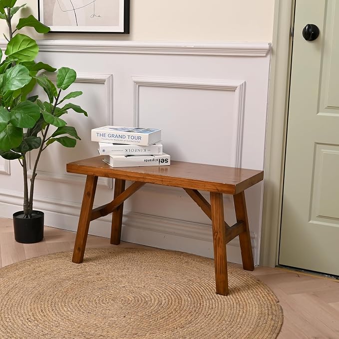 SwallowLiving Handcrafted Solid Wood Bench, 30" - Farmhouse-Style Entryway Seating for Living & Dining Room, Rustic Design, Natural Finish