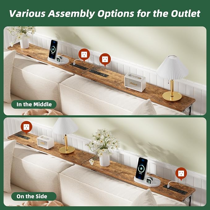 Simple Trending 78.75” Console Table, Narrow Behind Couch Table, Adjustable Sofa Tables with Outlet, for Living Room, Rustic Brown