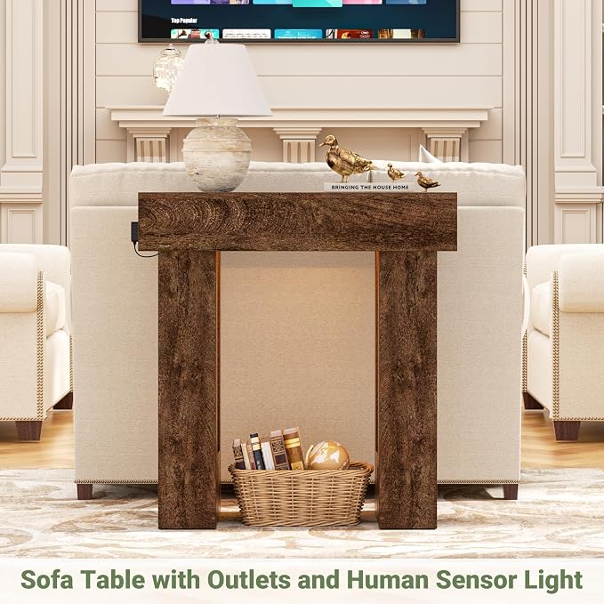 Unikito 32" Entry Table with Sensor Light and Power Outlets, Rustic Oak