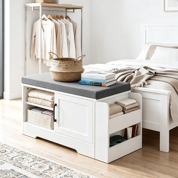 Farmhouse Shoe Storage Bench with 3-in-1 Entryway Storage & Padded Seat