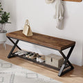 LVB Rustic Brown Entryway Bench, 47” Industrial Shoe Bench with Storage