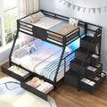 BTHFST Bunk Bed Twin Over Full with Stairs, Storage Drawers and LED Lights