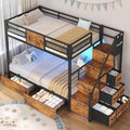 BTHFST Bunk Bed Twin Over Twin with Stairs, Storage Drawers and LED Lights